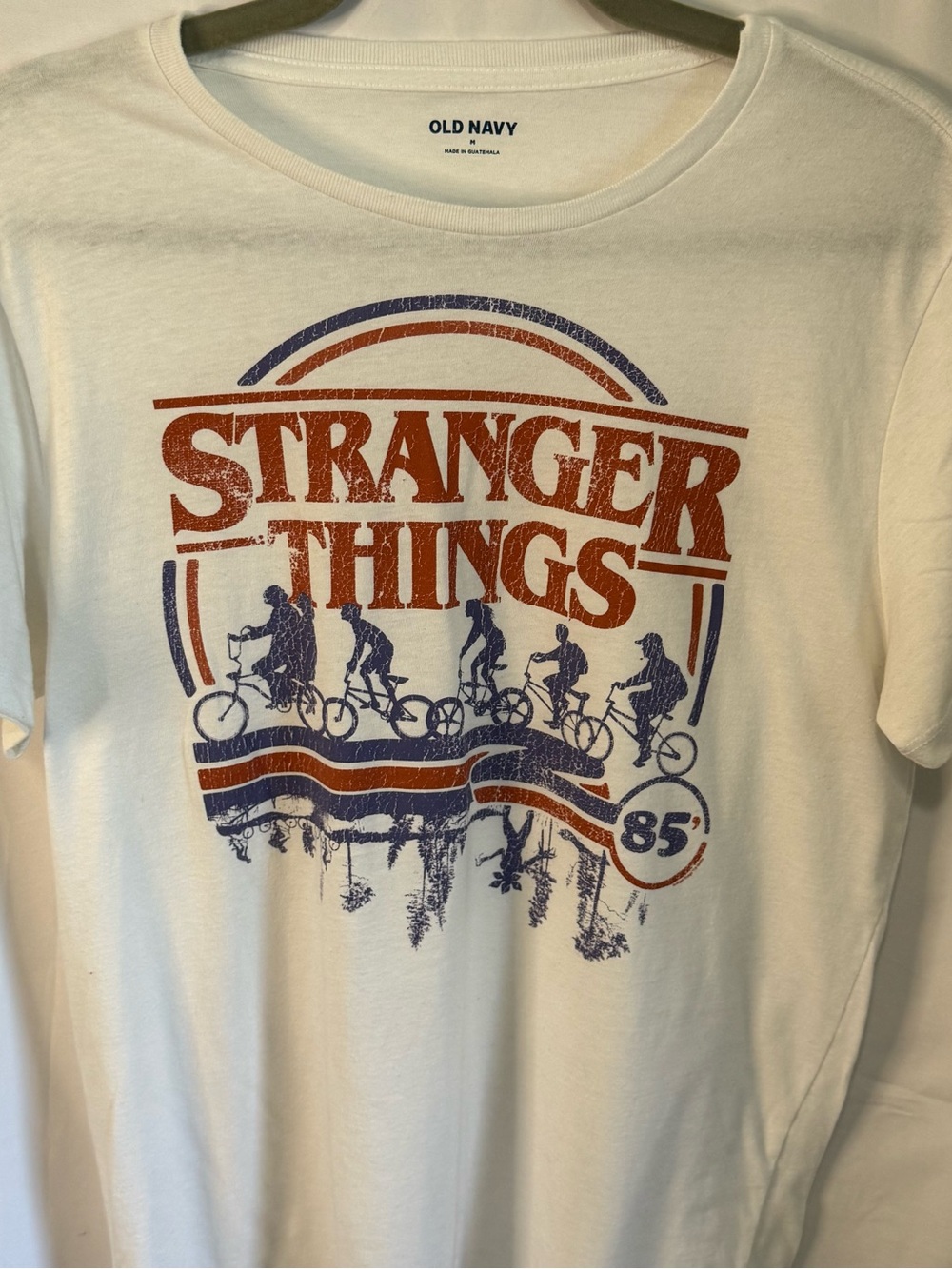 Old Navy White Graphic Tee with Orange & Purple Retro Print
